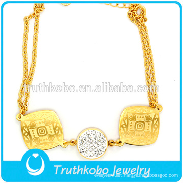 18K Gold Bracelet Italian Casting Charm Stainless Steel Chains Bracelets Round Plate With Diamond